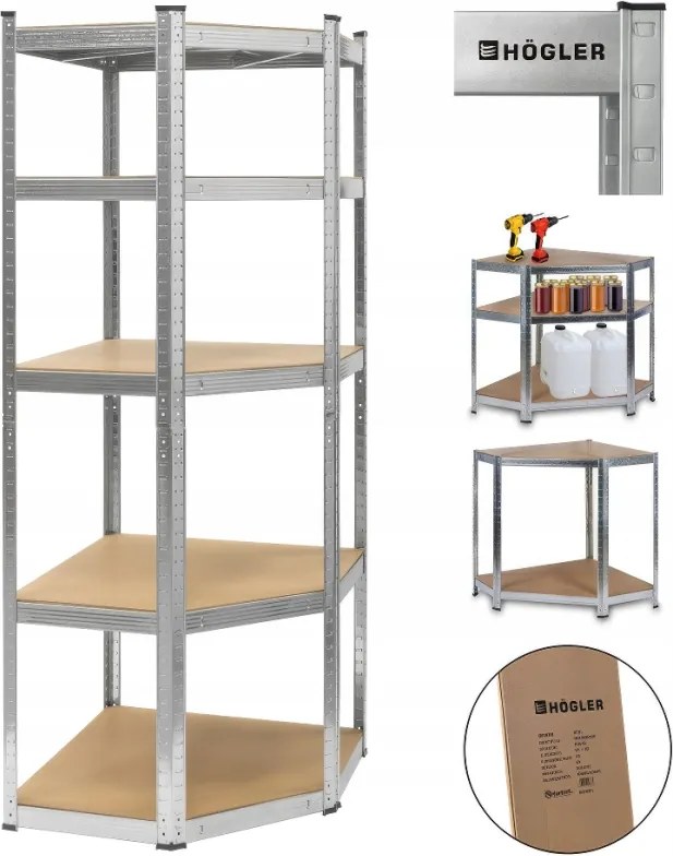 Fém garázstároló állvány 5 polcos 180×70×40cm 875kg Högler