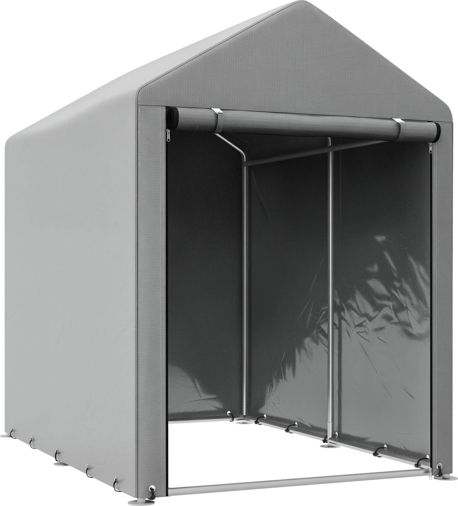 Outsunny Kültéri Motorkerékpár Garázs Tároló Sátor Cipzáros Bejárattal, Garázs Sátor Kerékpárok és Eszközök Számára Galvanizált Fém és PE Szövetből, 1