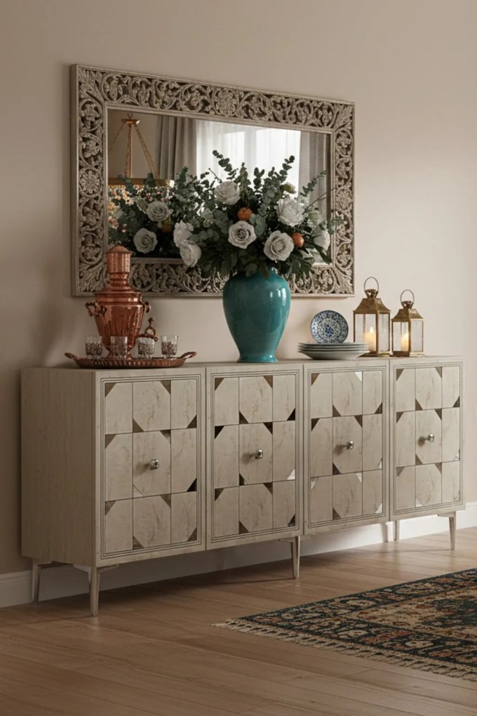 Moka 150 - White, Travertine, Silver