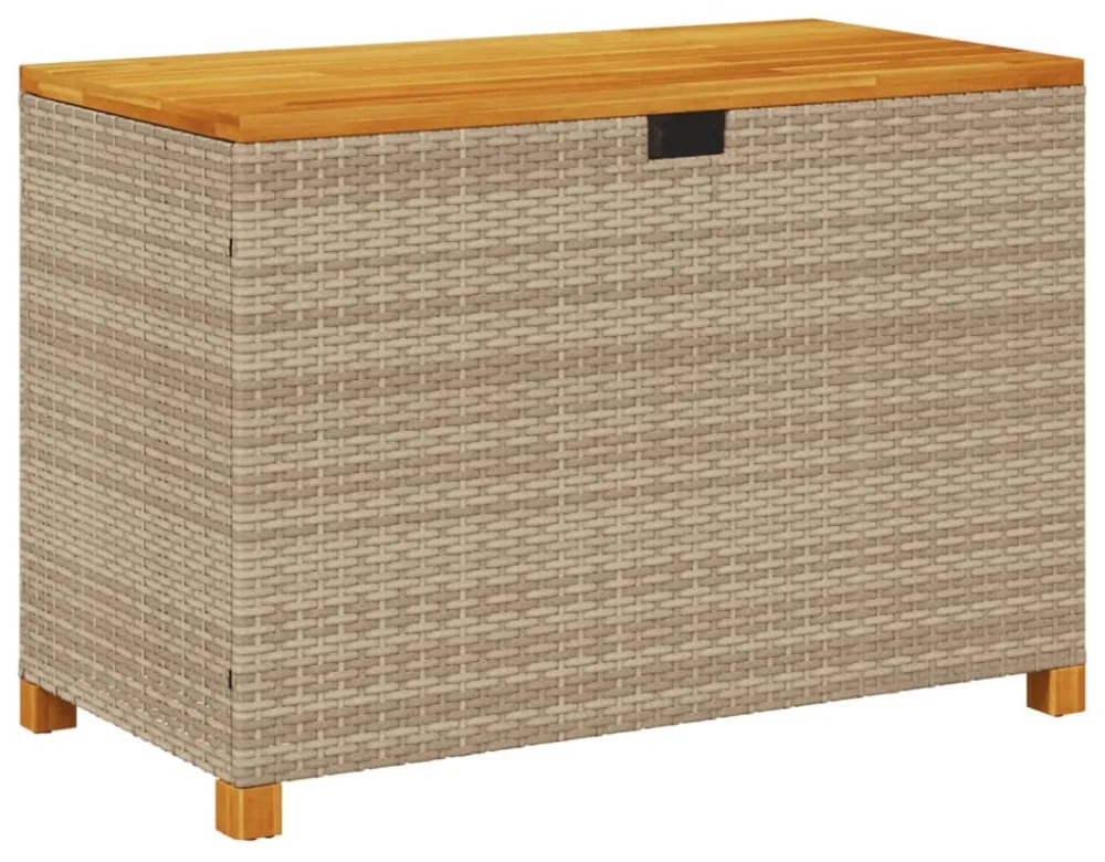 bézs polyrattan és akácfa kerti tárolóláda 110 x 55 x 63 cm