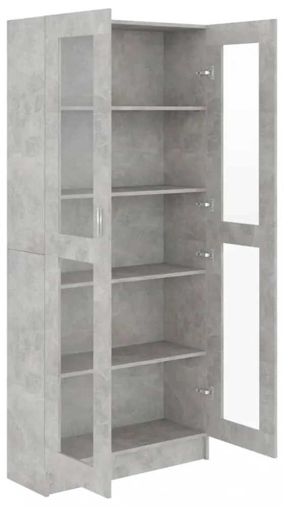 betonszürke szerelt fa vitrinszekrény 82,5 x 30,5 x 185,5 cm