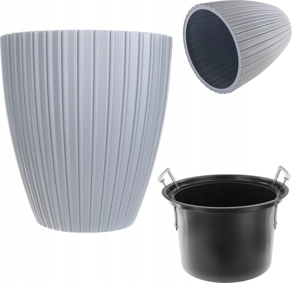 Virágtartó 40cm Virágtartó Betéttel Műanyag Szürke