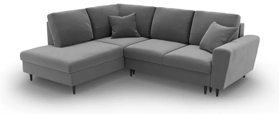 Világosszürke bársony kinyitható tárolóhelyes sarokkanapé (bal oldali-L alakú) Kyoto – Cosmopolitan Design