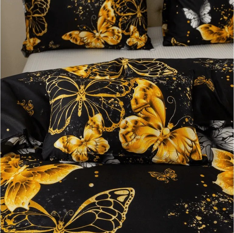 Mikroszálas ágyneműhuzat GOLD BUTTERFLY fekete Ágyneműhuzat mérete: 2 db 70 x 90 cm | 200 x 220 cm