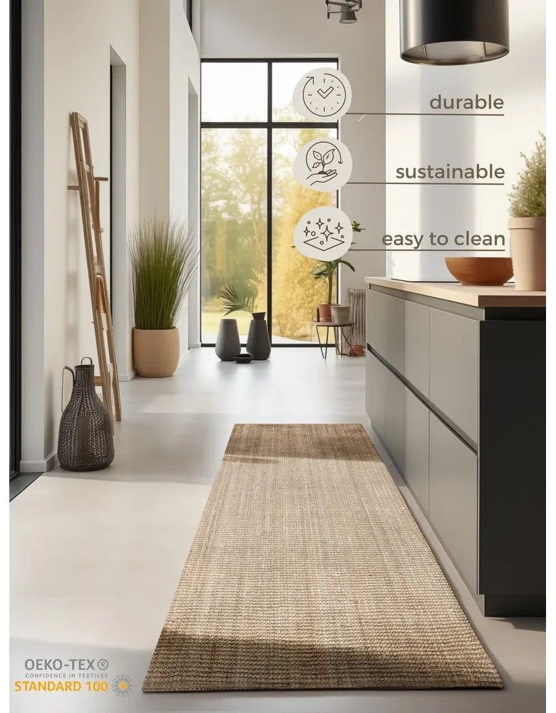 Natúr színű juta futószőnyeg 80x200 cm Bouclé – Hanse Home