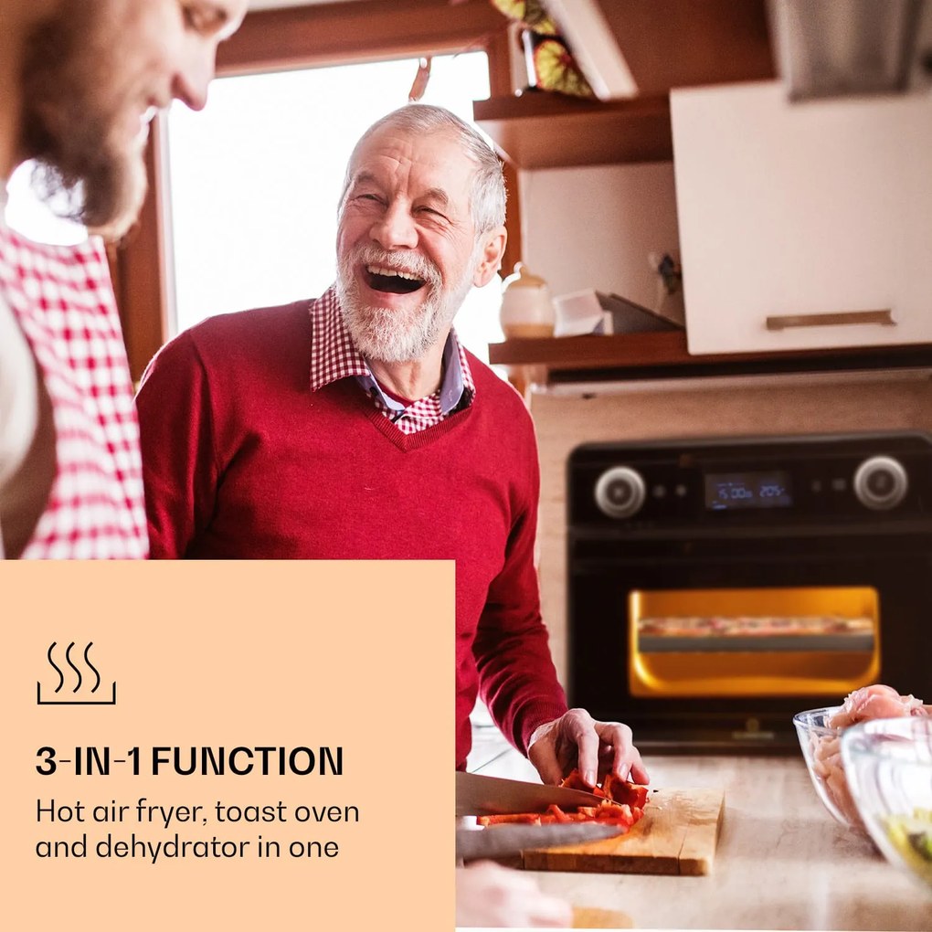 Klarstein AeroVital Jumbo 3 az 1-ben, forrólevegős fritőz, toaster, dehidratáló készülék, 1550 W, 18 l