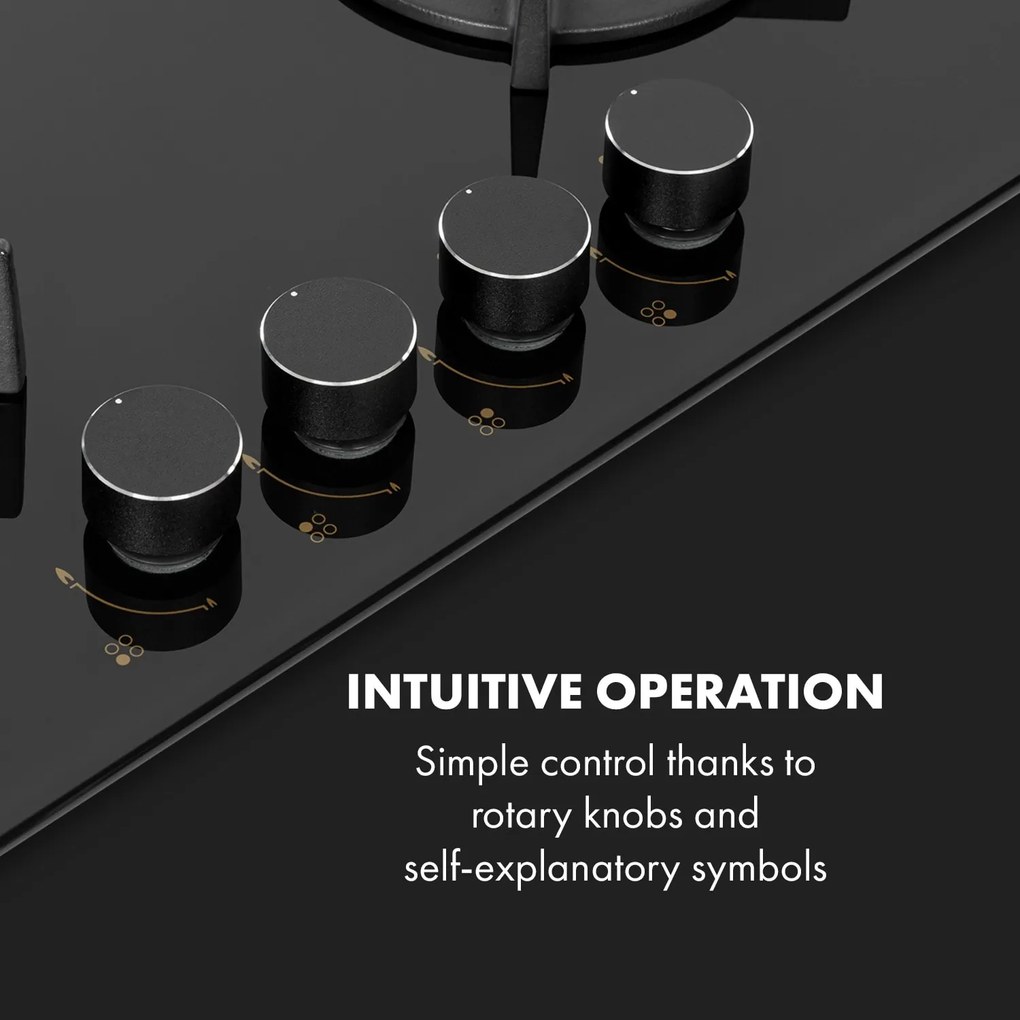 Klarstein Goldflame 4, gázfőzőlap, 4 sárgaréz égőfej, üvegkerámia