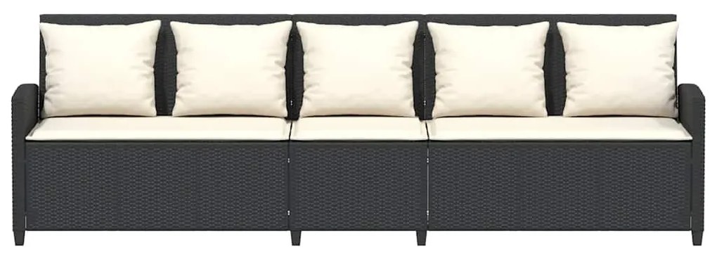 5 személyes fekete polyrattan kerti kanapé párnával