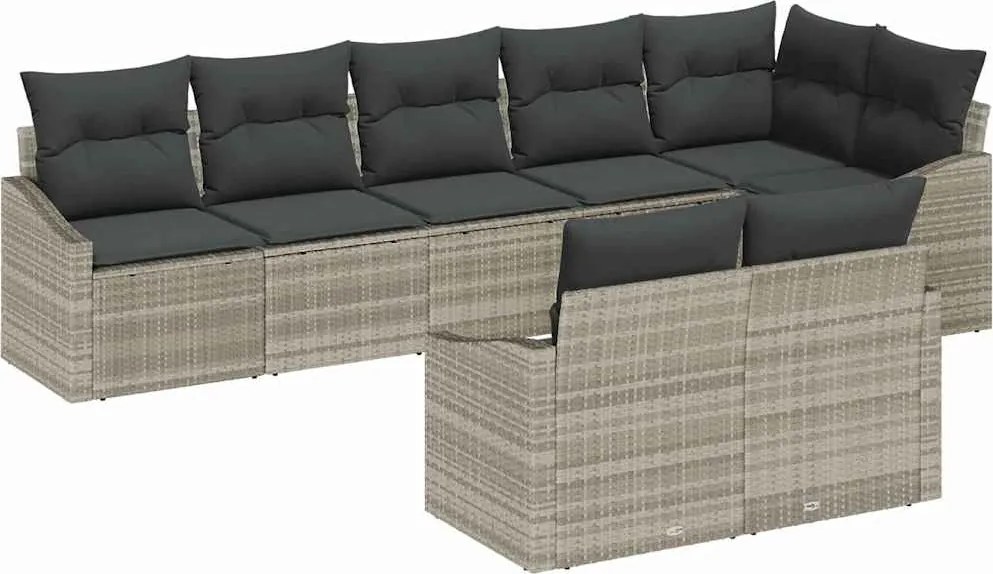 vidaXL Kanapé Szett párnával 8 pcs Világosszürke polirattan