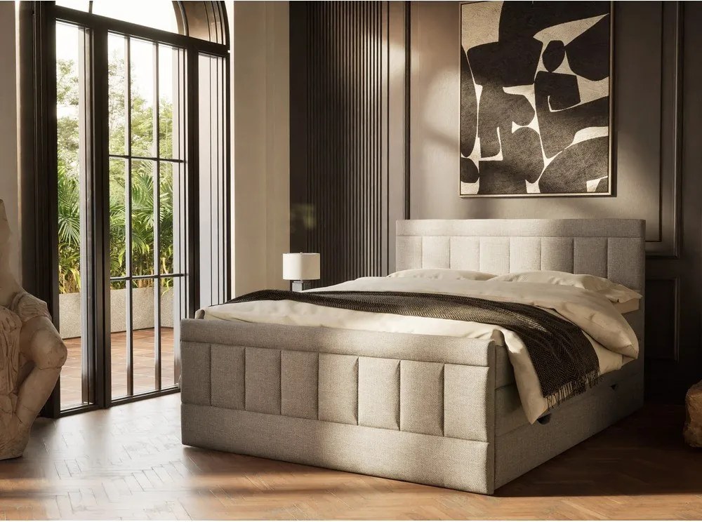 Szürke ágyneműtartós boxspring ágy 180x200 cm Caya – Maison de Rêve