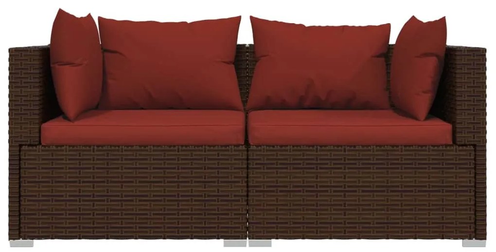 3 részes barna polyrattan kerti bútorszett párnákkal