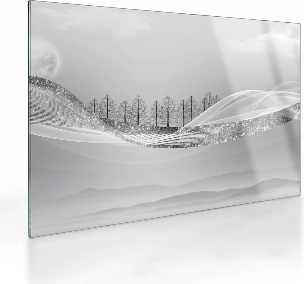 Kép - ezüst táj (üvegen) (70x50 cm)