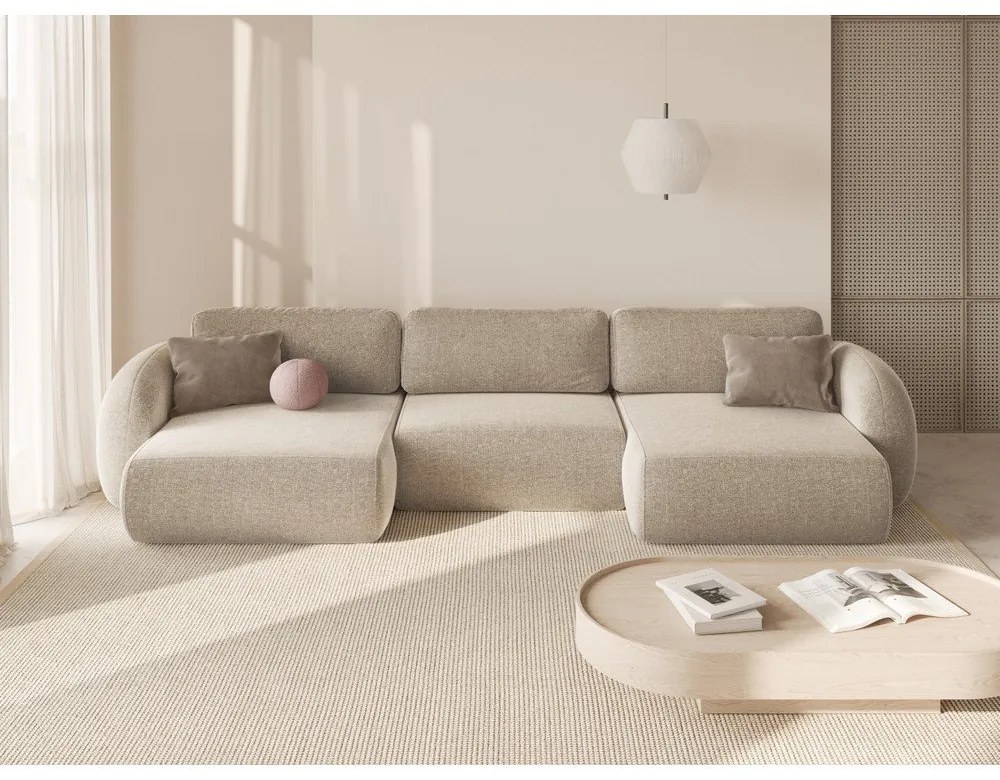 Bézs zsenília kinyitható-tárolóhelyes (U alakú) sarokkanapé Tonale – Cosmopolitan Design