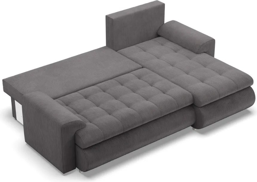 Tokio sarokkanapé, 2 ágyneműtartóval, kordbársony, jobboldali, szürke