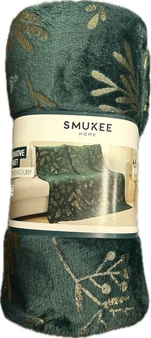Takaró Smukee dekoratív 150x200cm zöld arany karácsonyi levelek 740