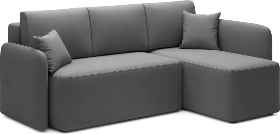 Szürkésbarna bársony kinyitható-tárolóhelyes sarokkanapé (jobb oldali-heverő résszel) Hadson – ELTAP