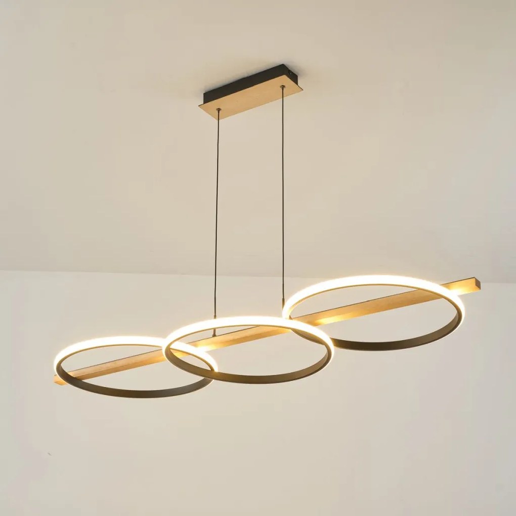 ZUMA LINE MD3913-3-3BWLT ALMERIA Modern Led Függesztett Lámpa Fekete, Faipari LED IP20