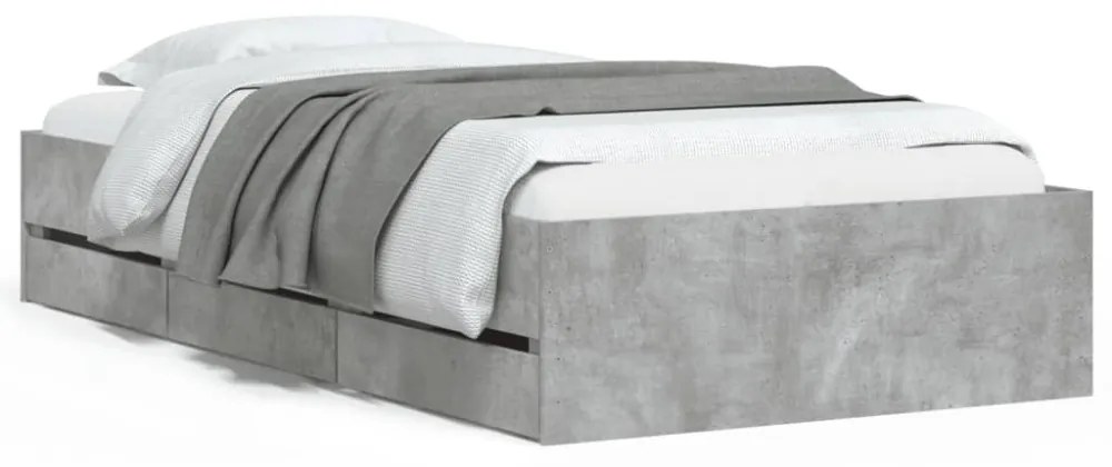 betonszürke szerelt fa ágykeret fiókokkal 90 x 190 cm