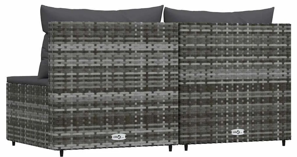 2 db szürke polyrattan kerti középső kanapé párnákkal
