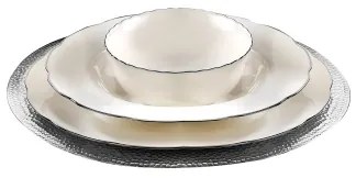 24 darabos porcelán étkészlet, fehér/ezüst