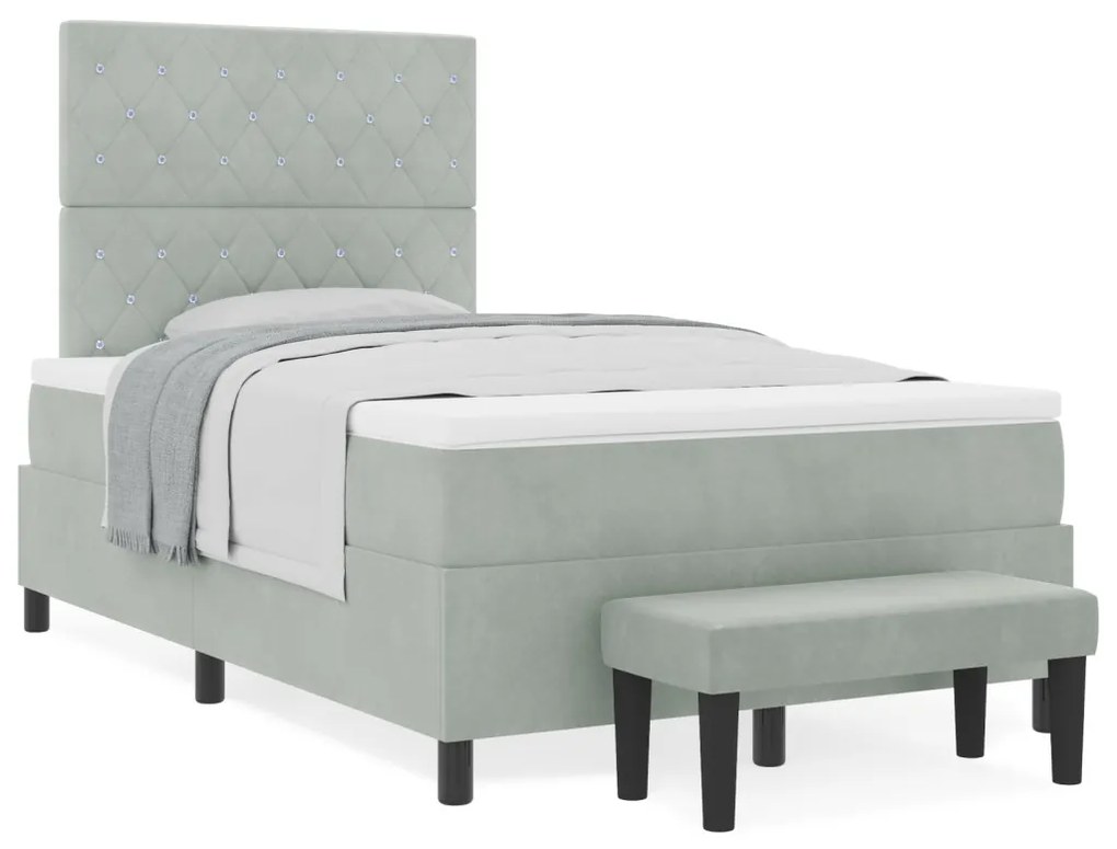 Box Spring Ágy Matraccal és Padjal Világosszürke 120x190 cm Bársony