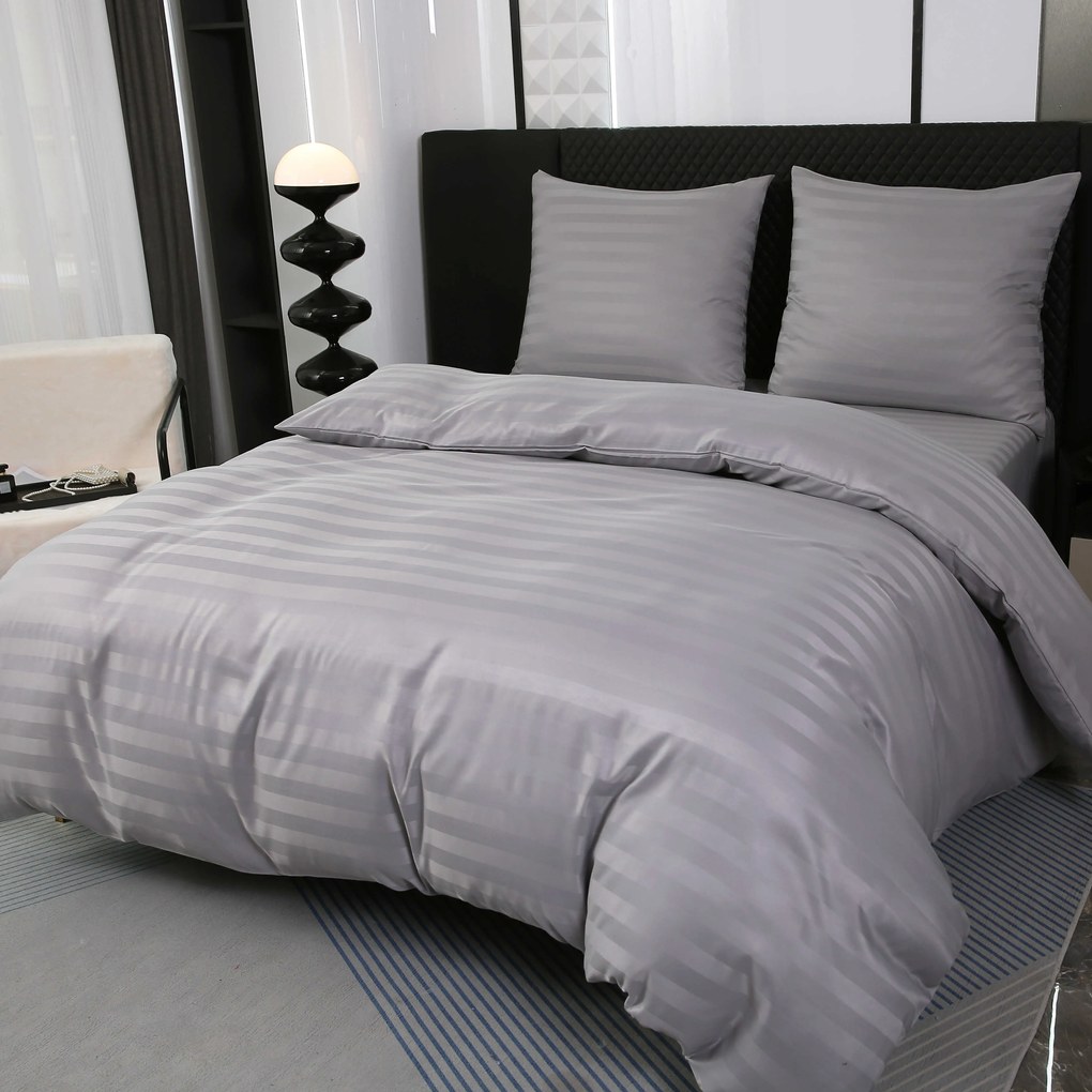 JASMINE mikroszálas szállodai ágyneműhuzat, világosszürke – 2 cm-es csíkos, szállodai zsebes Ágyneműhuzat mérete: 70 x 90 cm | 140 x 200 cm