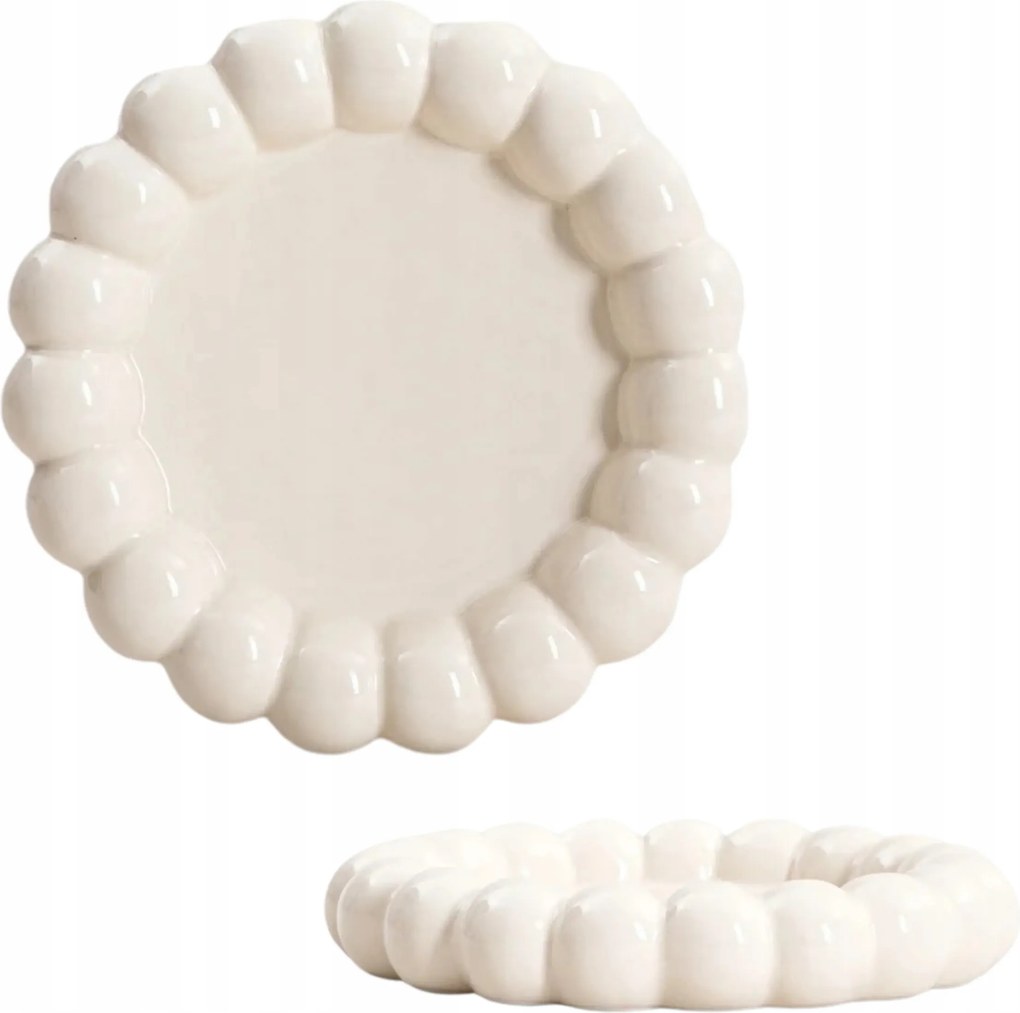 Dekorációs patera tálca Delari krémszínű elegáns golyókkal 21 cm Homla