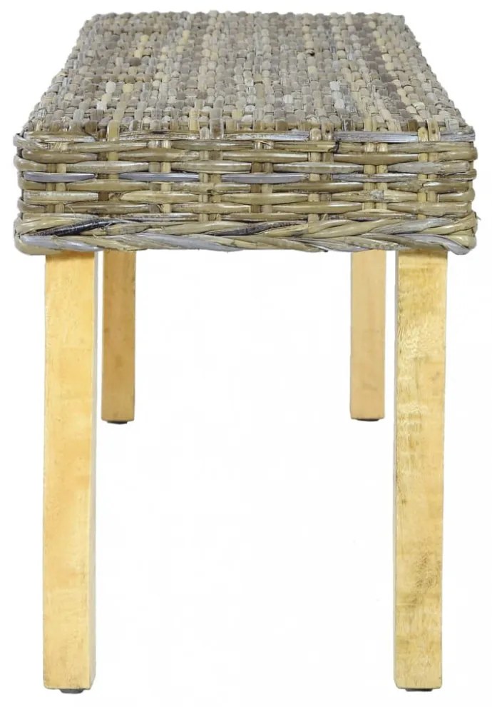 természetes kubu rattan és tömör mahagóni fa pad 110 cm