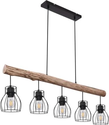 Globo 15326-5N Függeszték fém fekete drótháló búrával, natúr fa betéttel. LxBxH:1040x136x2090, exkl. 5xE27 40W 230V