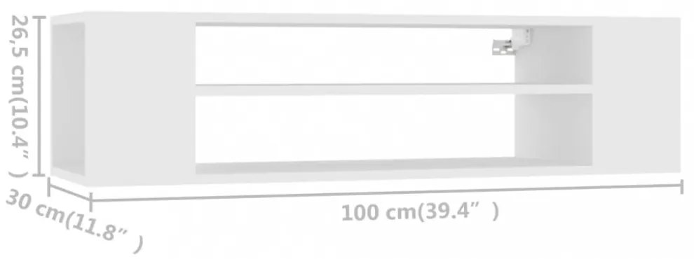 fehér szerelt fa függő TV-szekrény 100 x 30 x 26,5 cm