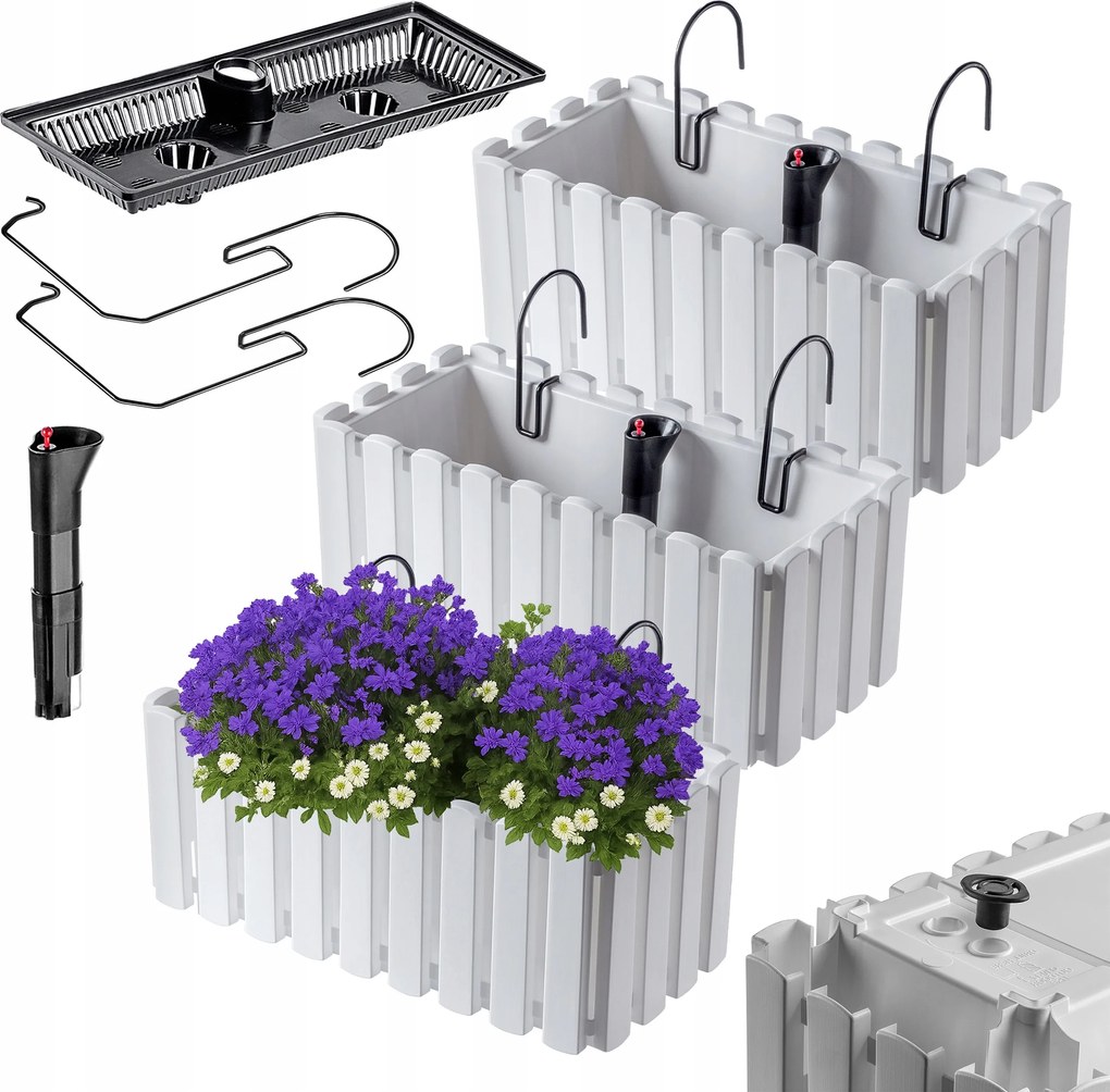 3x Erkélydoboz Virágtartó 60cm Virágtartó Korlát Erkély Fehér