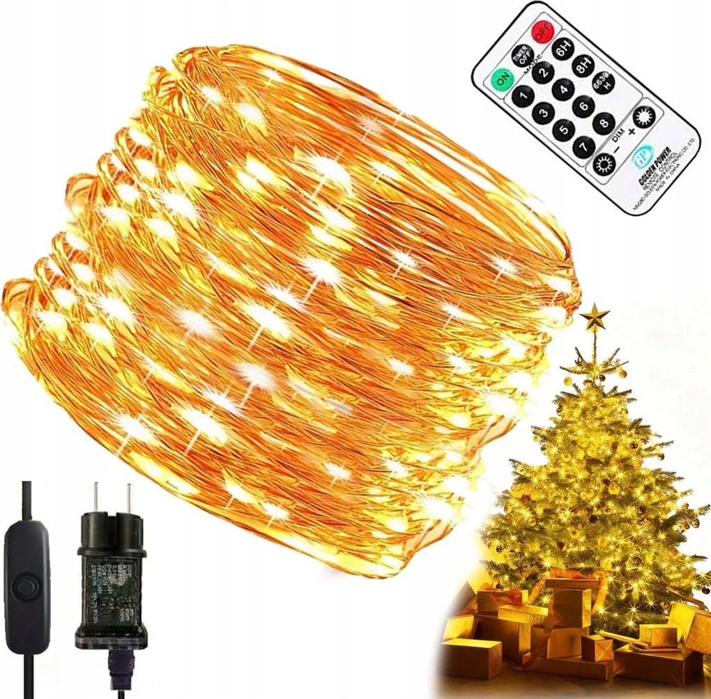 Drót Lámpák 100LED Meleg Fehér Fények Mikro Damil Fény