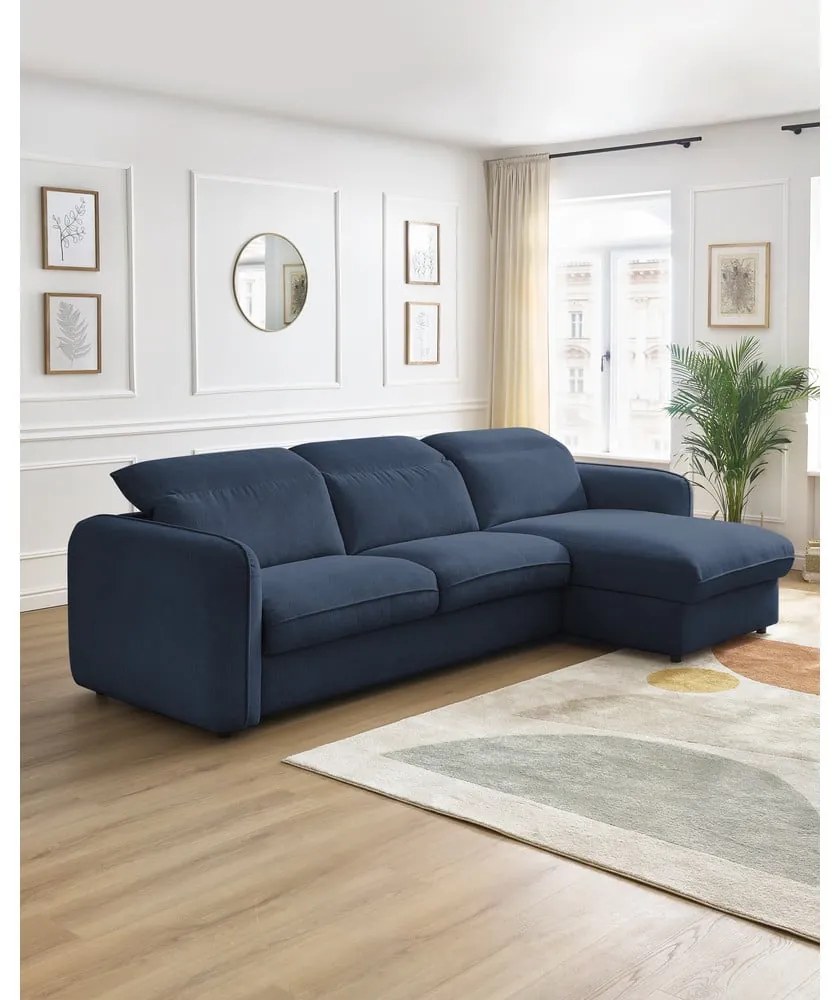 Sötétkék kinyitható sarokkanapé (variálható) Achille – Bobochic Paris
