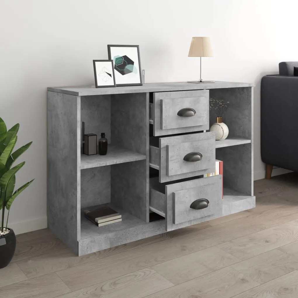 betonszürke szerelt fa tálalószekrény 104,5 x 35,5 x 67,5 cm