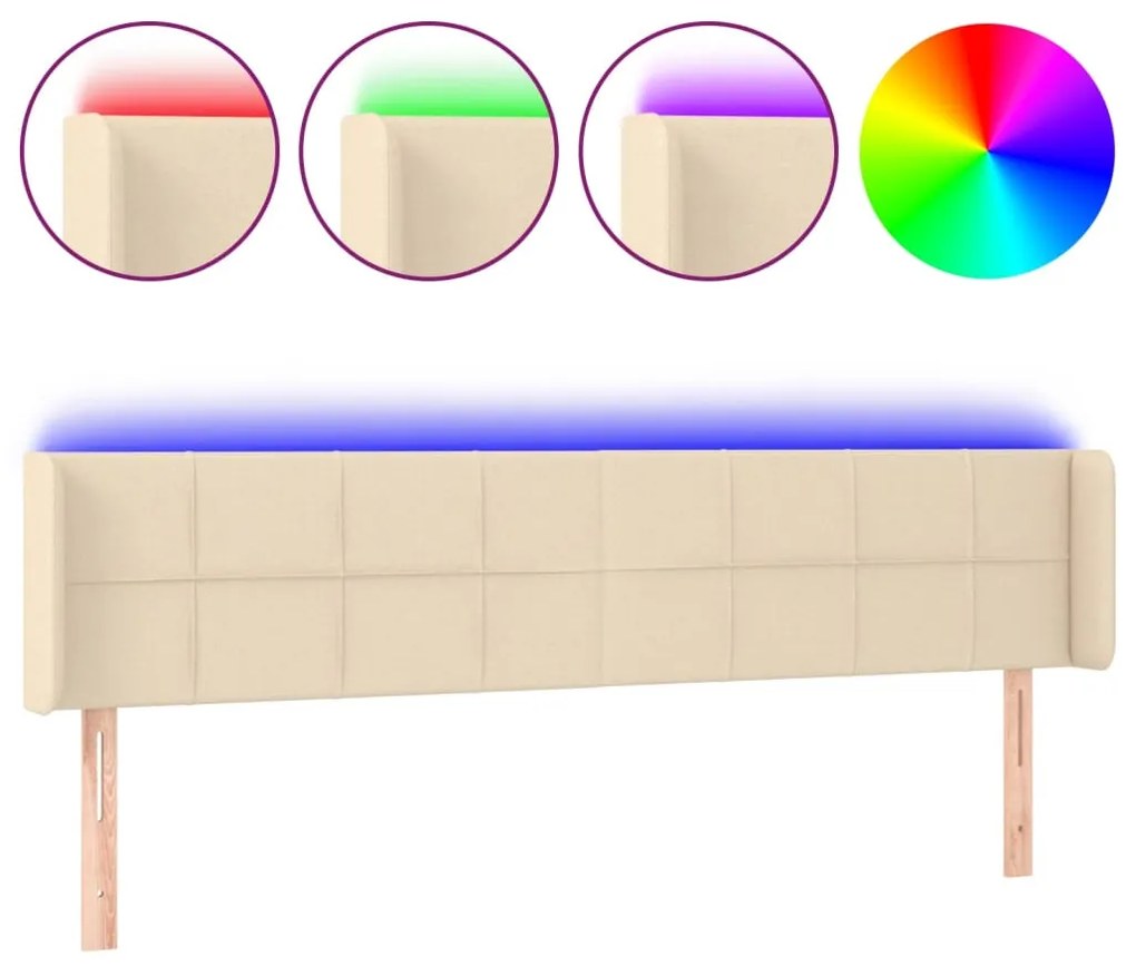 krémszínű szövet LED-es fejtámla 183 x 16 x 78/88 cm
