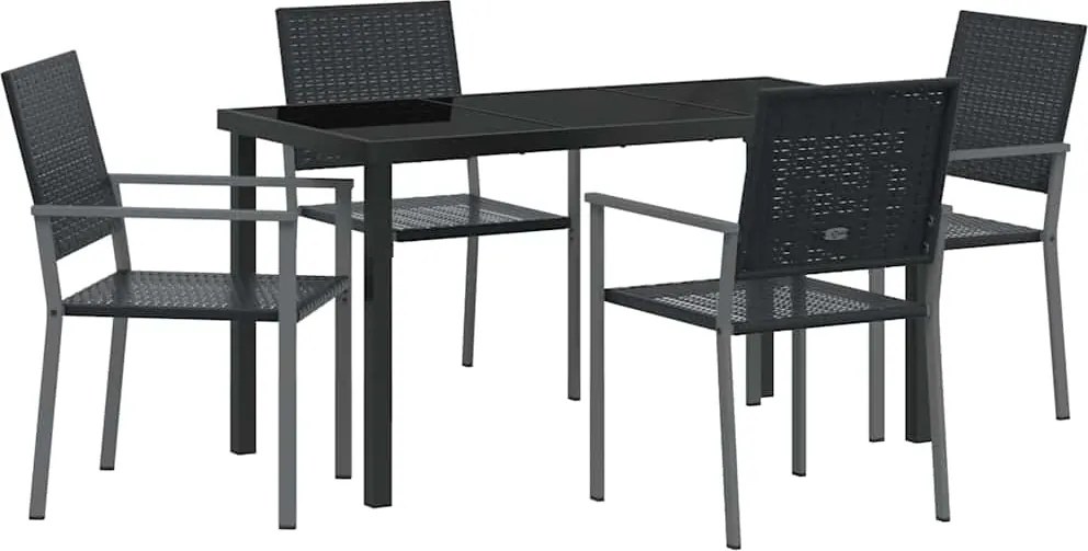vidaXL Kert étkező szett 5 pcs Fekete PE Rattan