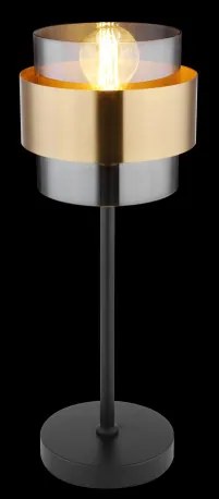 Globo 15560T Asztali lámpa fém fekete váz, üveg búra réz dekor gyűrűvel. Billenőkapcsolóval, ø: 180mm, M: 470mm, kábel: 1500mm, exkl. 1x E27 60W 230V