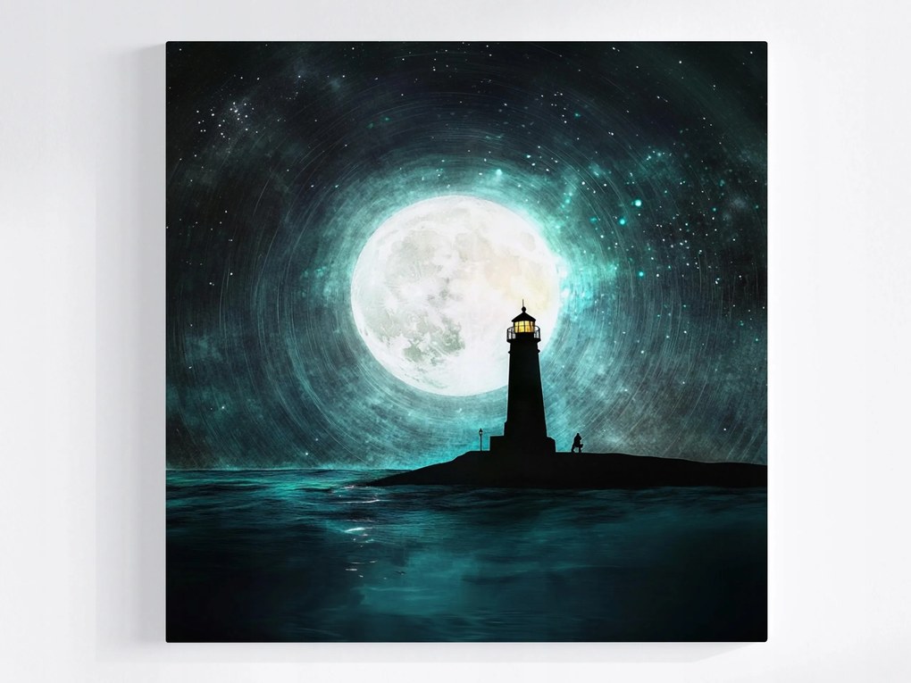 Canvas Vászonkép Világítótorony Hold Csillagos Égbolt 80x80