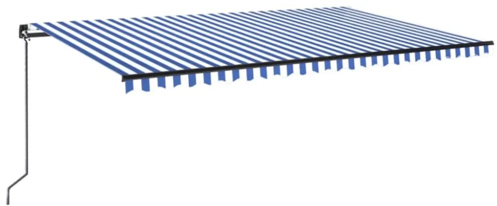 kék és fehér kézzel kihúzható LED-es napellenző 500 x 300 cm