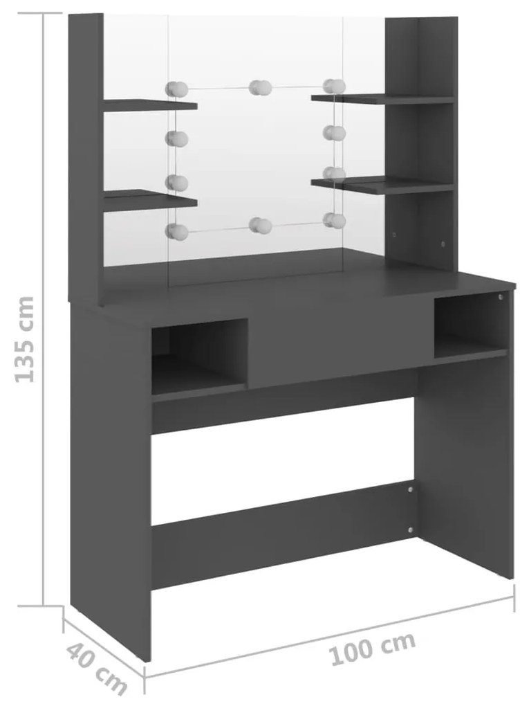 szürke LED-es MDF sminkasztal 100 x 40 x 135 cm
