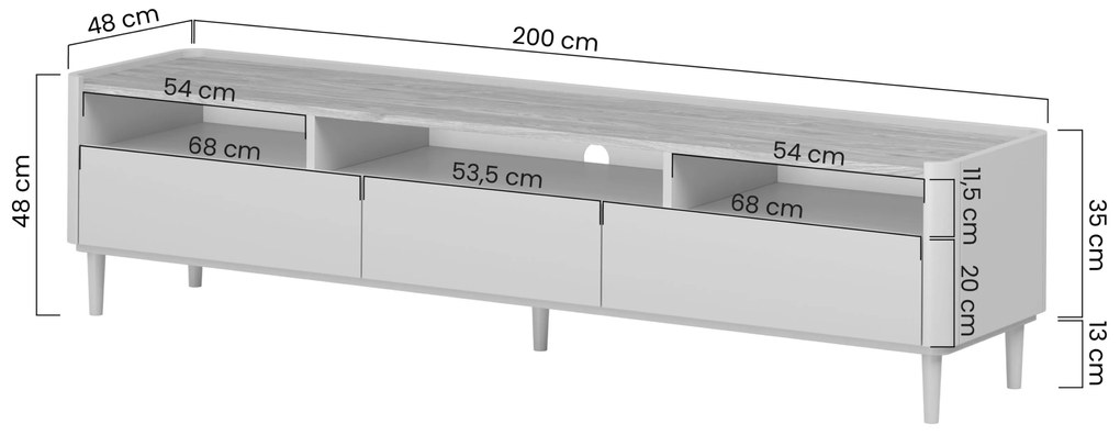 Elivo TV-szekrény 200 cm lábakon - eukaliptusz / baltic dune tölgy