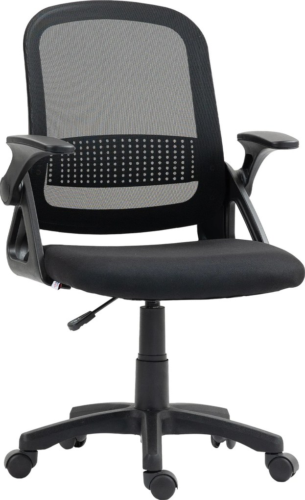 HOMCOM ergonomikus hálós irodai szék felhajtható karfákkal, deréktámasz, magasság- és dőlésszabályozás — fekete | Aosom