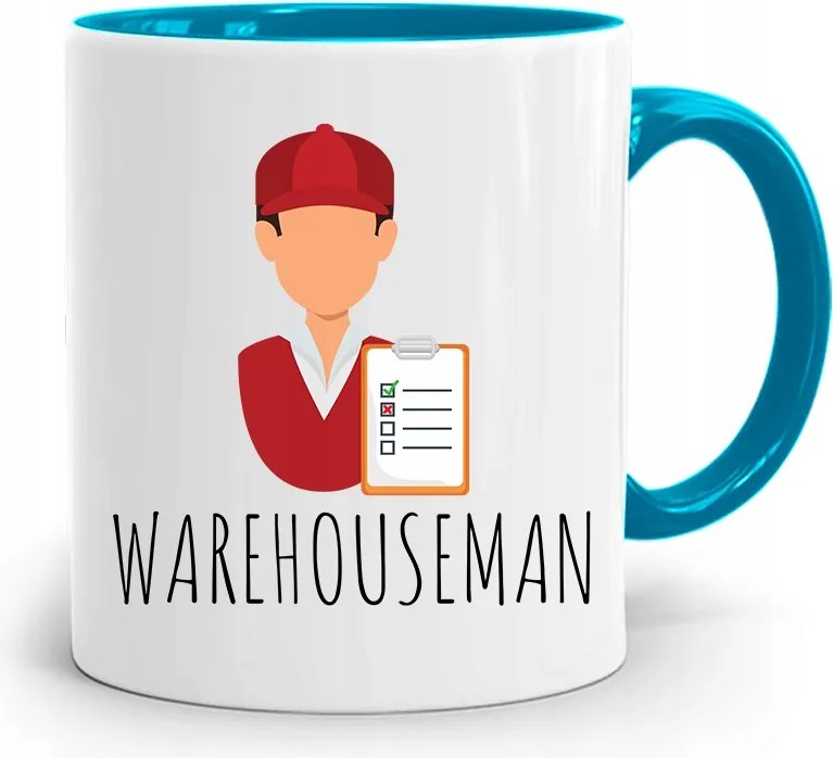 Kék Bögre Warehouseman Raktárosnak, fényképes nyomattal