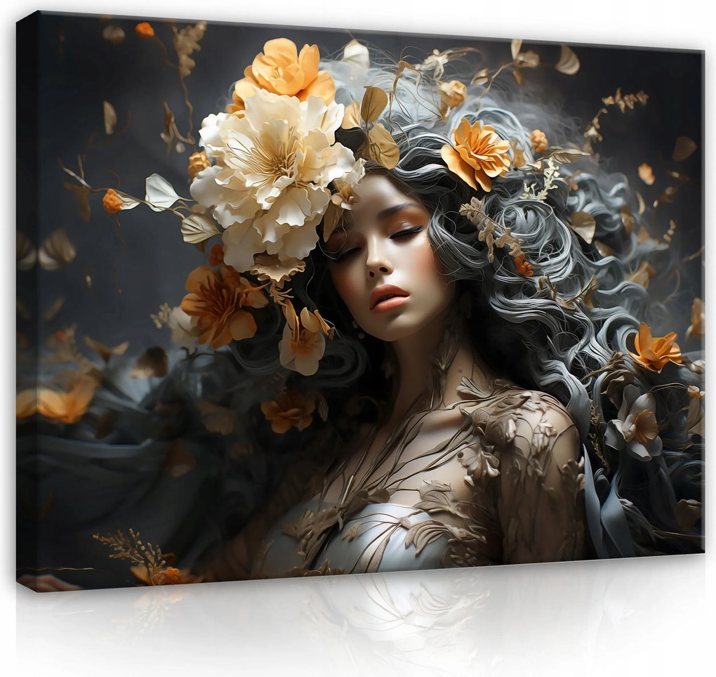 Vászonkép Absztrakt Nő Virágok Vászon Fal Hálószoba Nappali 100x70