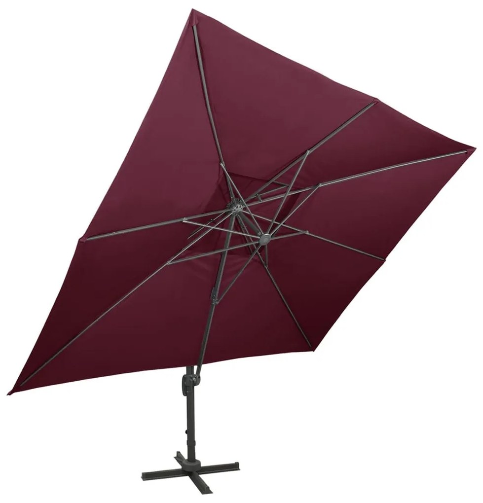 dupla tetejű, bordói színű konzolos kerti napernyő 400 x 300 cm