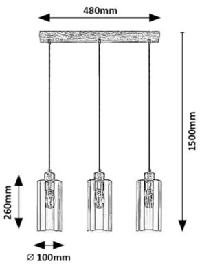 Rabalux 72123 - TANNO 3 ágú függeszték 3xE27/25W/230V
