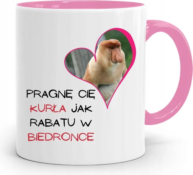 Rózsaszín Bögre Valentin Napra Úgy Vágyom Rád, Mint Egy Kedvezményre, fényképes nyomtatással