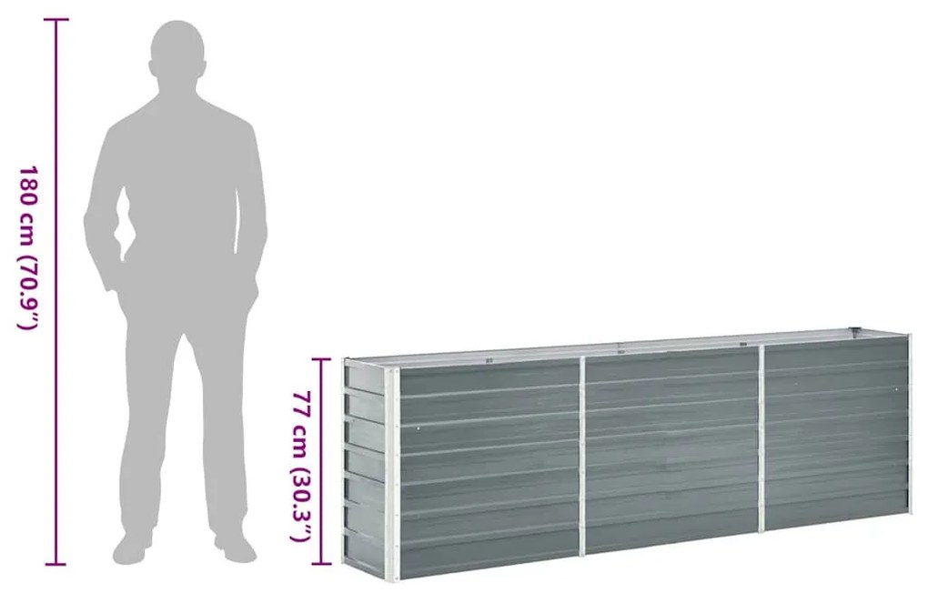 szürke horganyzott acél kerti magaságyás 240 x 40 x 77 cm