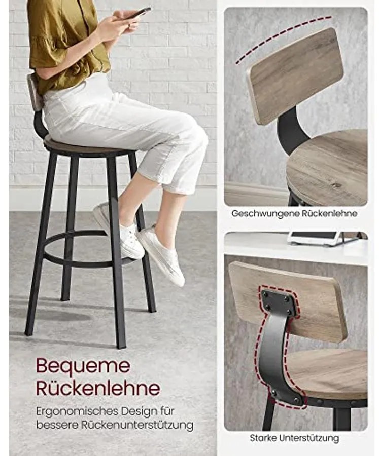 Bárszékek, Konyhai Székek 2 db-os Szett, Szürkés Bézs és Fekete