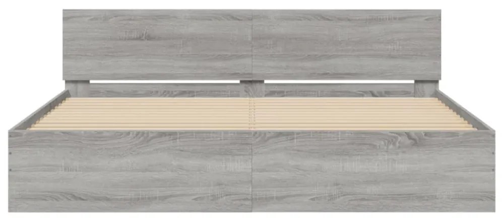 szürke sonoma színű ágykeret fejtámlával és LED-del 180x200 cm